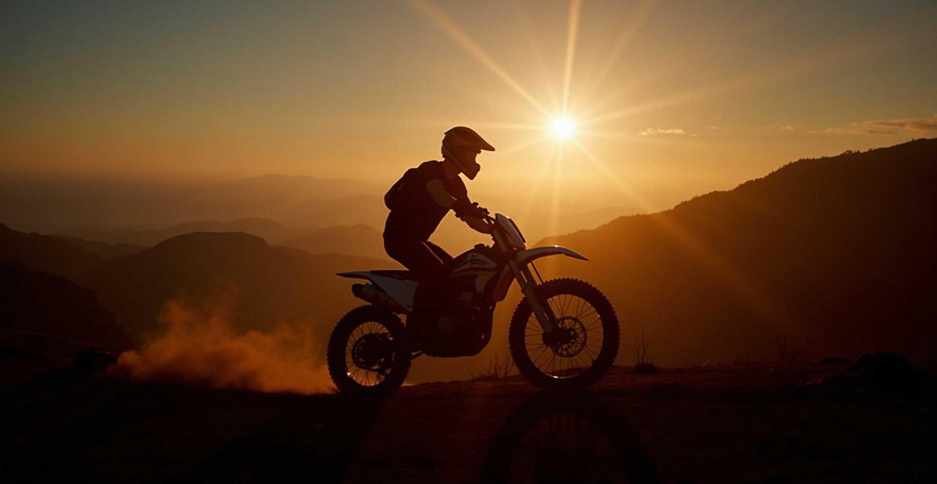 Electric dirt bike rider on mountain trail